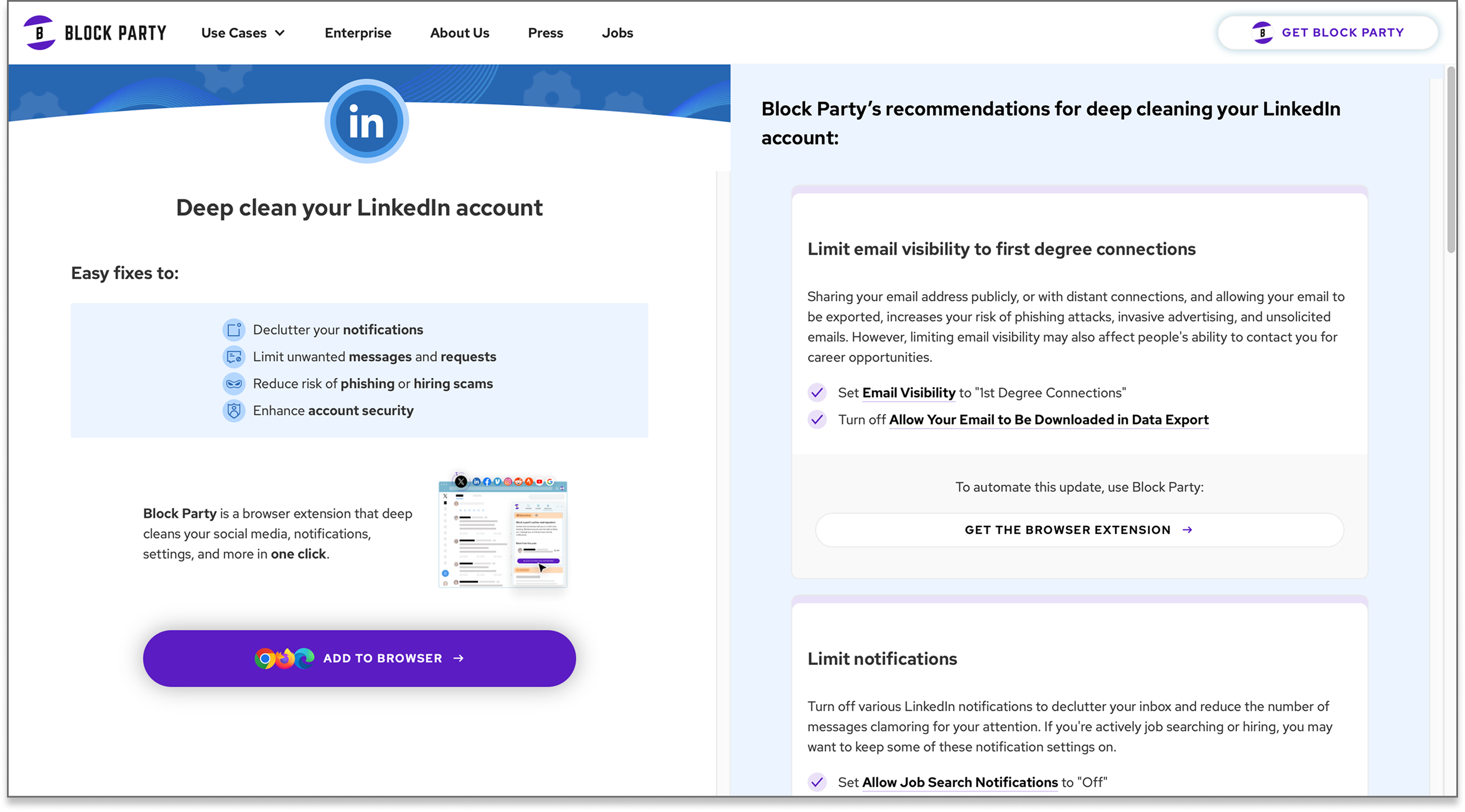 Block Party LinkedIn demo landing page